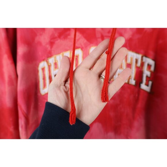 Vintage 90s Mens Medium Spell Out Acid Wash Ohio State University Hoodie Red - Picture 4 of 16